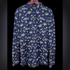 Club Room Deer Print Button Down Shirt Men’s Blue Long Sleeve Forest Buck XXL